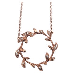 14R Floral Diamond Wreath Circle Necklace 18"