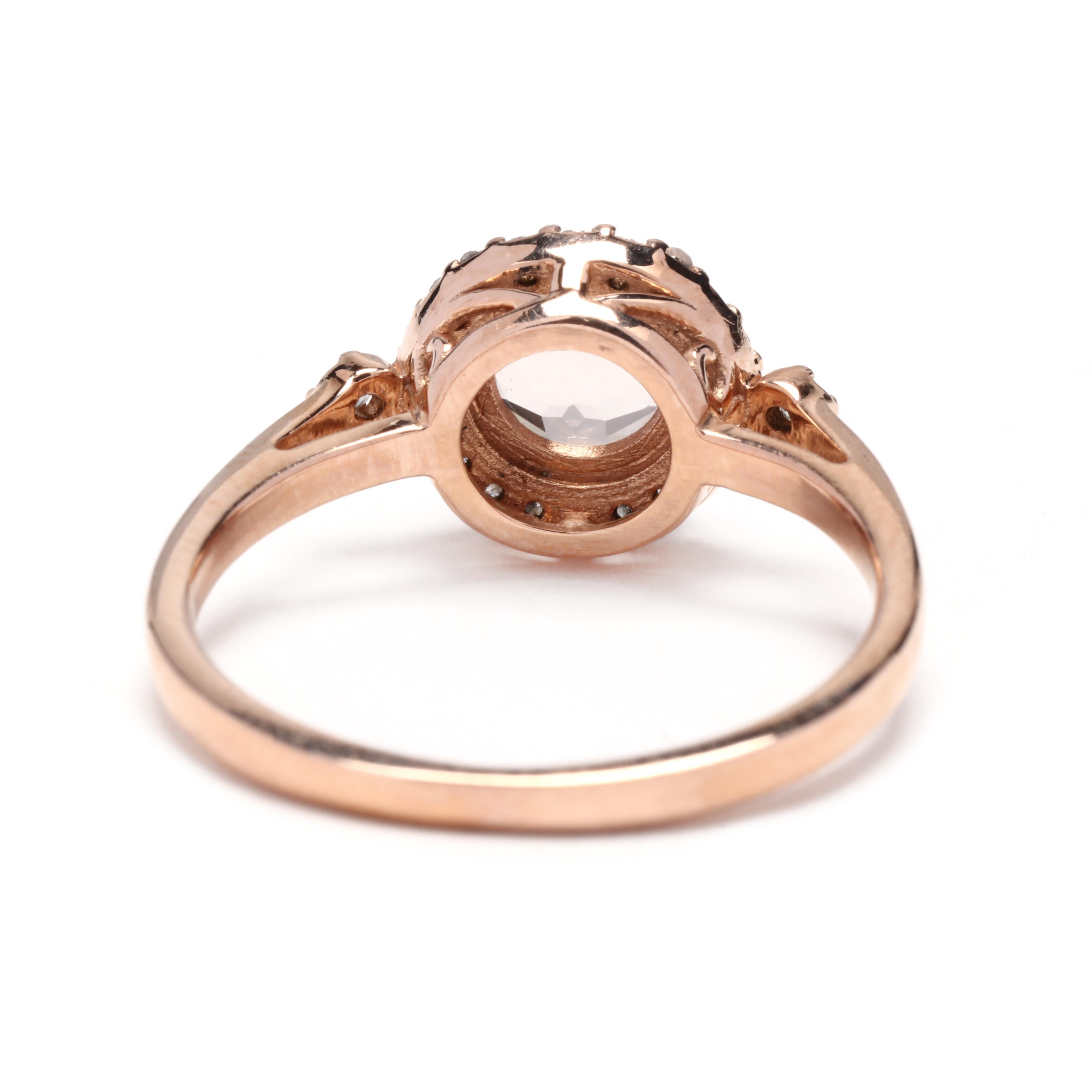Round Cut 14 Karat Rose Gold Morganite & Diamond Ring For Sale