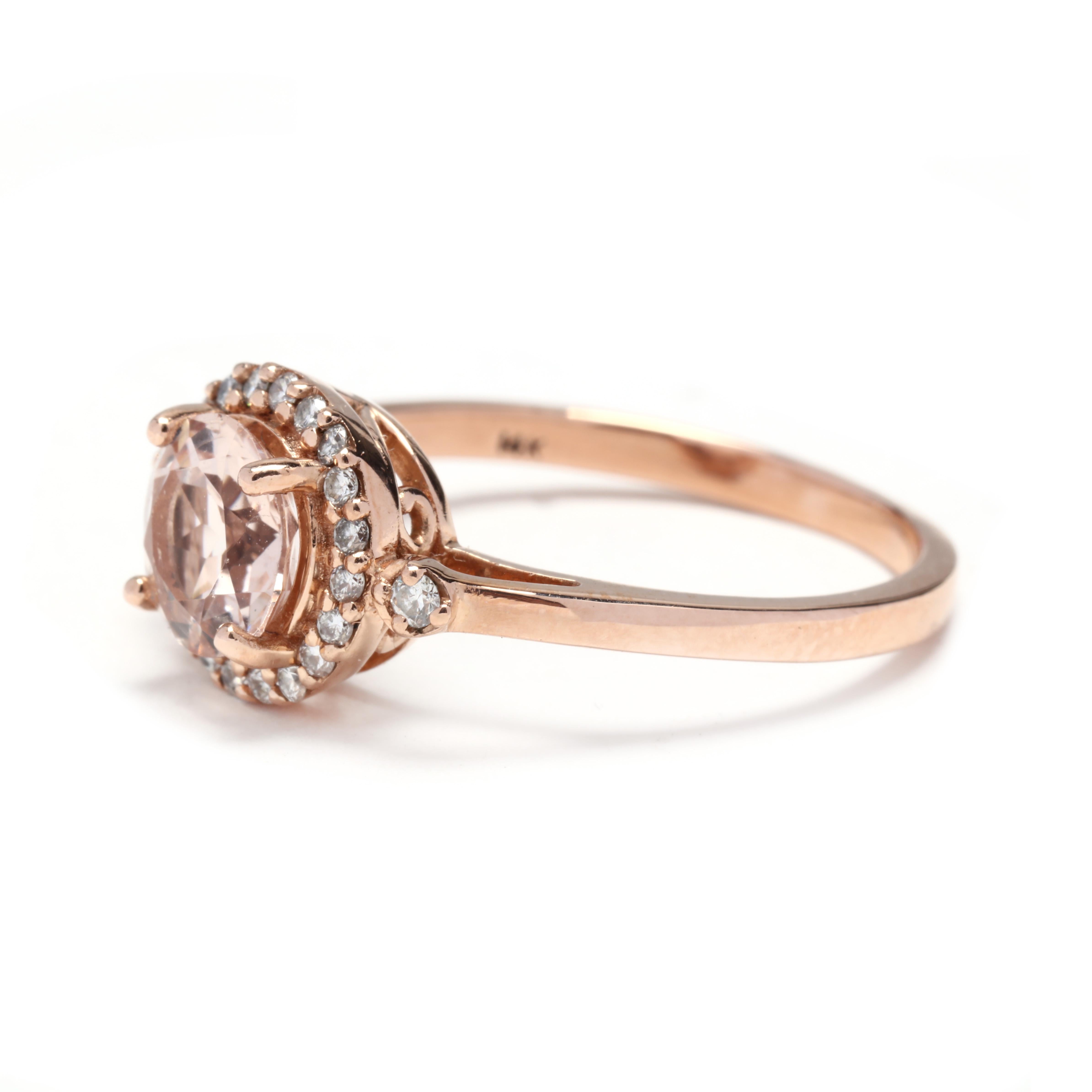 14 Karat Rose Gold Morganite & Diamond Ring In Good Condition For Sale In McLeansville, NC