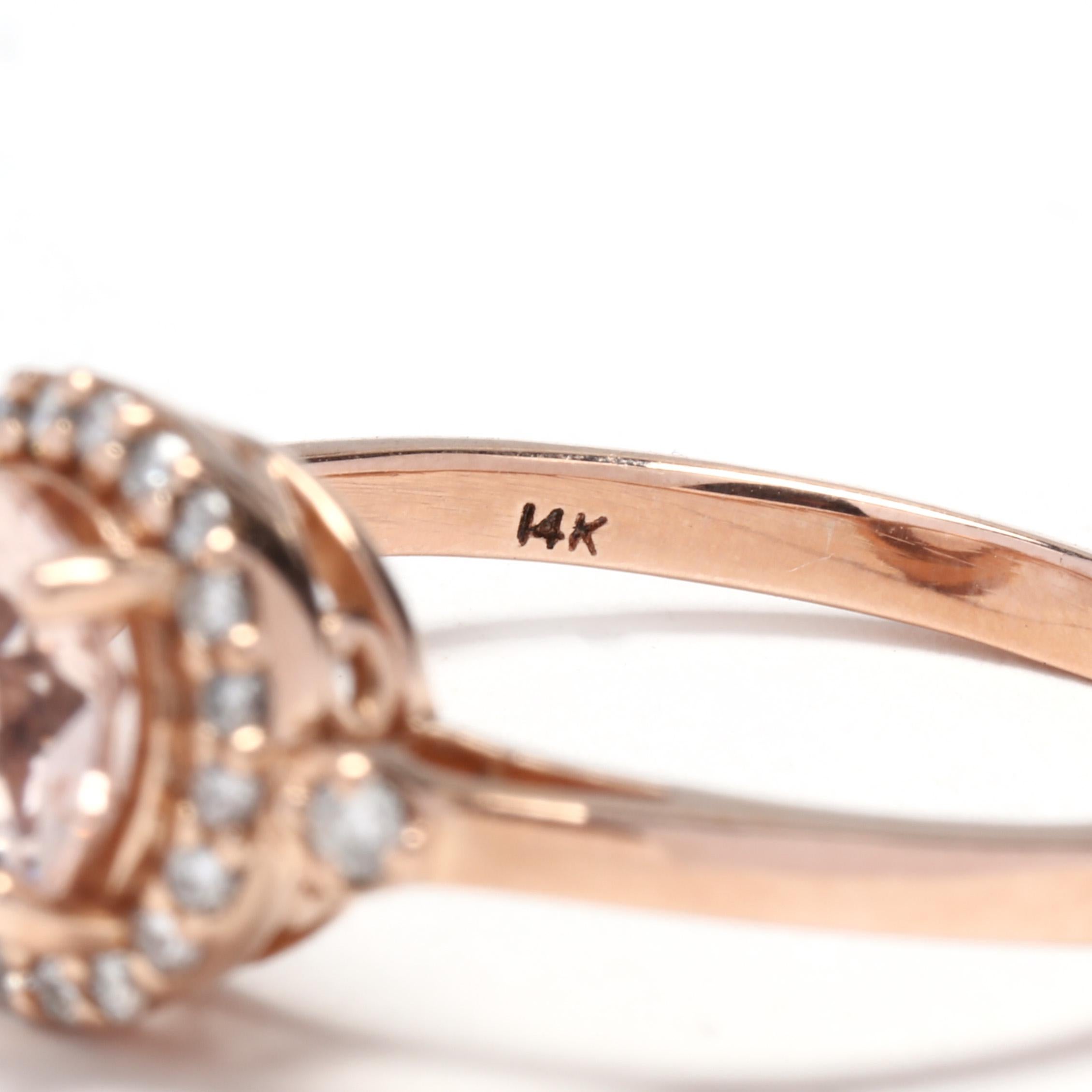 Women's or Men's 14 Karat Rose Gold Morganite & Diamond Ring For Sale