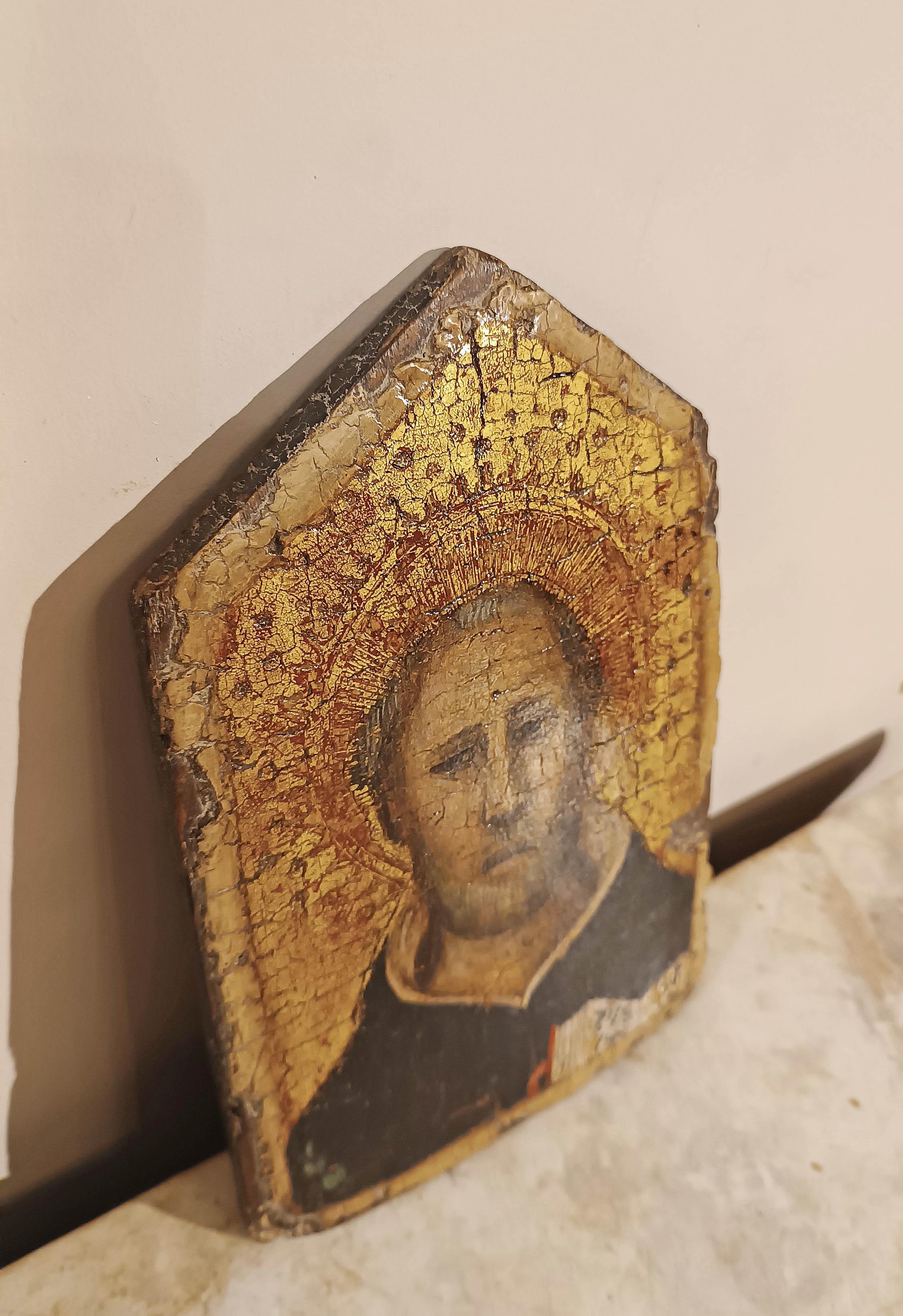 18th Century and Earlier 14e-15e siècle Panneau en bois avec fond d'or représentant SAINT THOMAS AQUINAS en vente