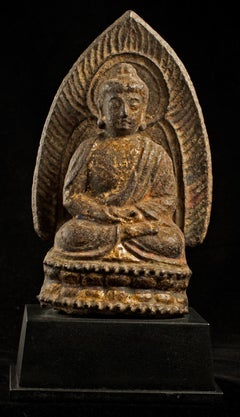 14th/15thC Pair of Yuan–Early Ming Cast-Iron Buddha with Original Mandorlas