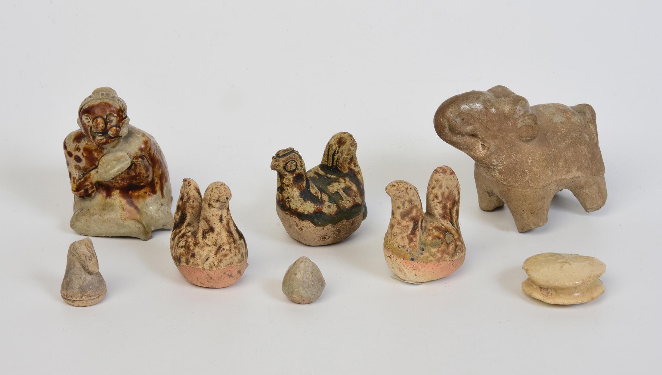 14th-16th C., A Set of Antique Thai Miniature Sukhothai Stoneware Ceramic Figure 6
