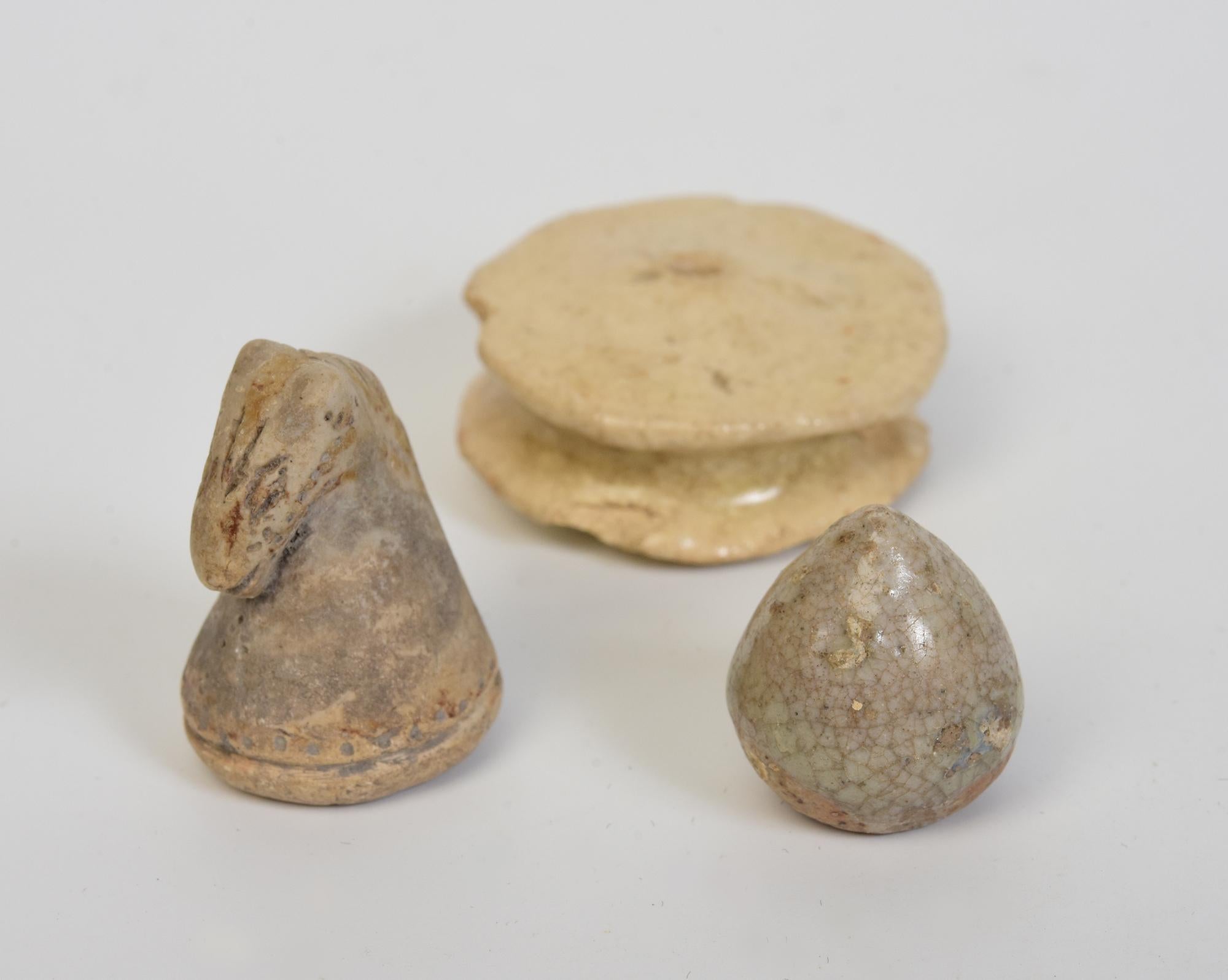 18th Century and Earlier 14th-16th C., A Set of Antique Thai Miniature Sukhothai Stoneware Ceramic Figure