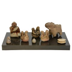 14th-16th C., A Set of Antique Thai Miniature Sukhothai Stoneware Ceramic Figure