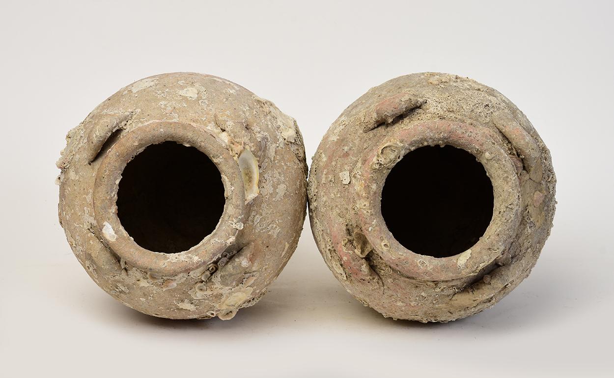 14th-16th Century, Sukhothai, A Pair of Antique Thai Pottery Jars from Shipwreck For Sale 5