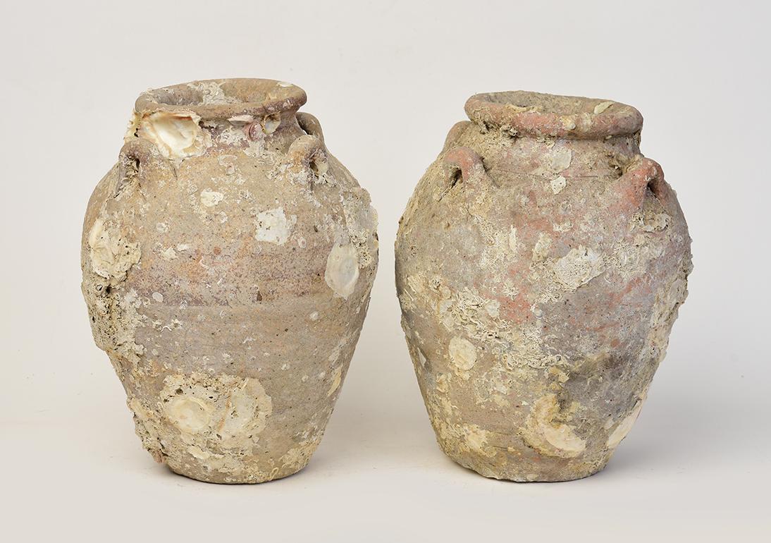 14th-16th Century, Sukhothai, A Pair of Antique Thai Pottery Jars from Shipwreck For Sale 2