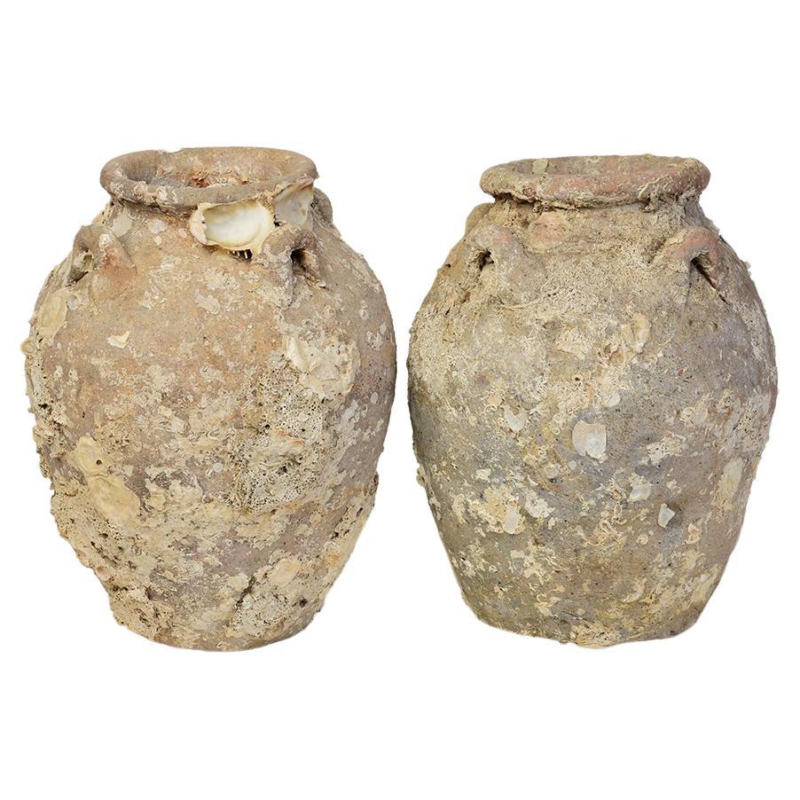 14th-16th Century, Sukhothai, A Pair of Antique Thai Pottery Jars from Shipwreck