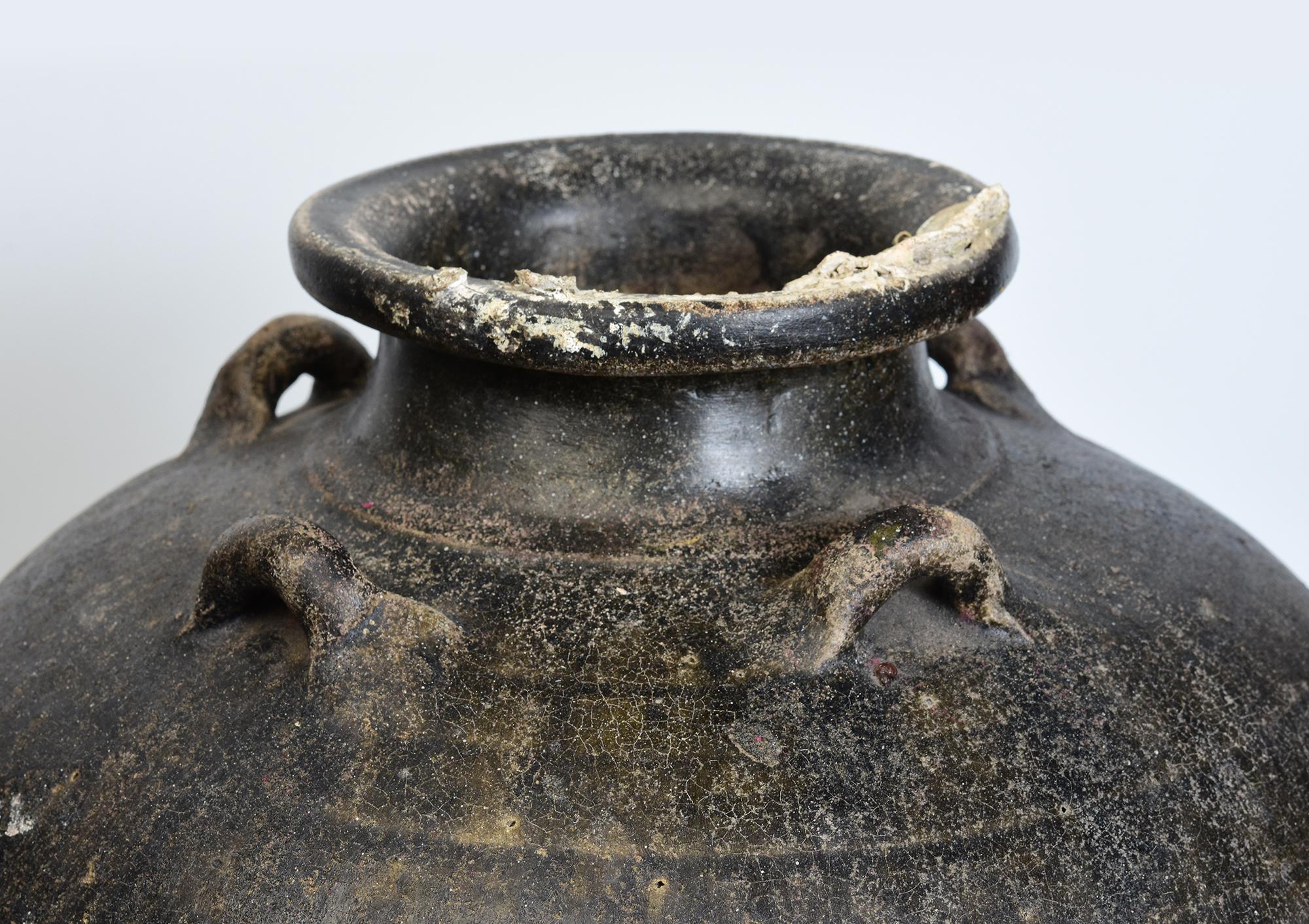 18th Century and Earlier 14th-16th Century, A Pair of Antique Sukhothai Pottery Brown Glazed Jars For Sale