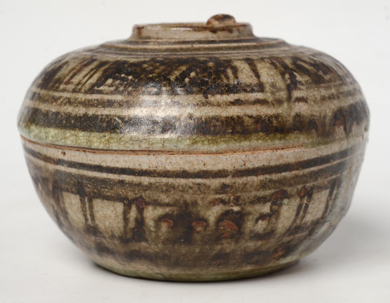 14th - 16th Century, Antique Thai Sukhothai Ceramic Covered Bowl in Fruit Shape For Sale 1