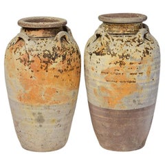 Paire de jarres anciennes en poterie de Sukhothaï du 14e-16e siècle