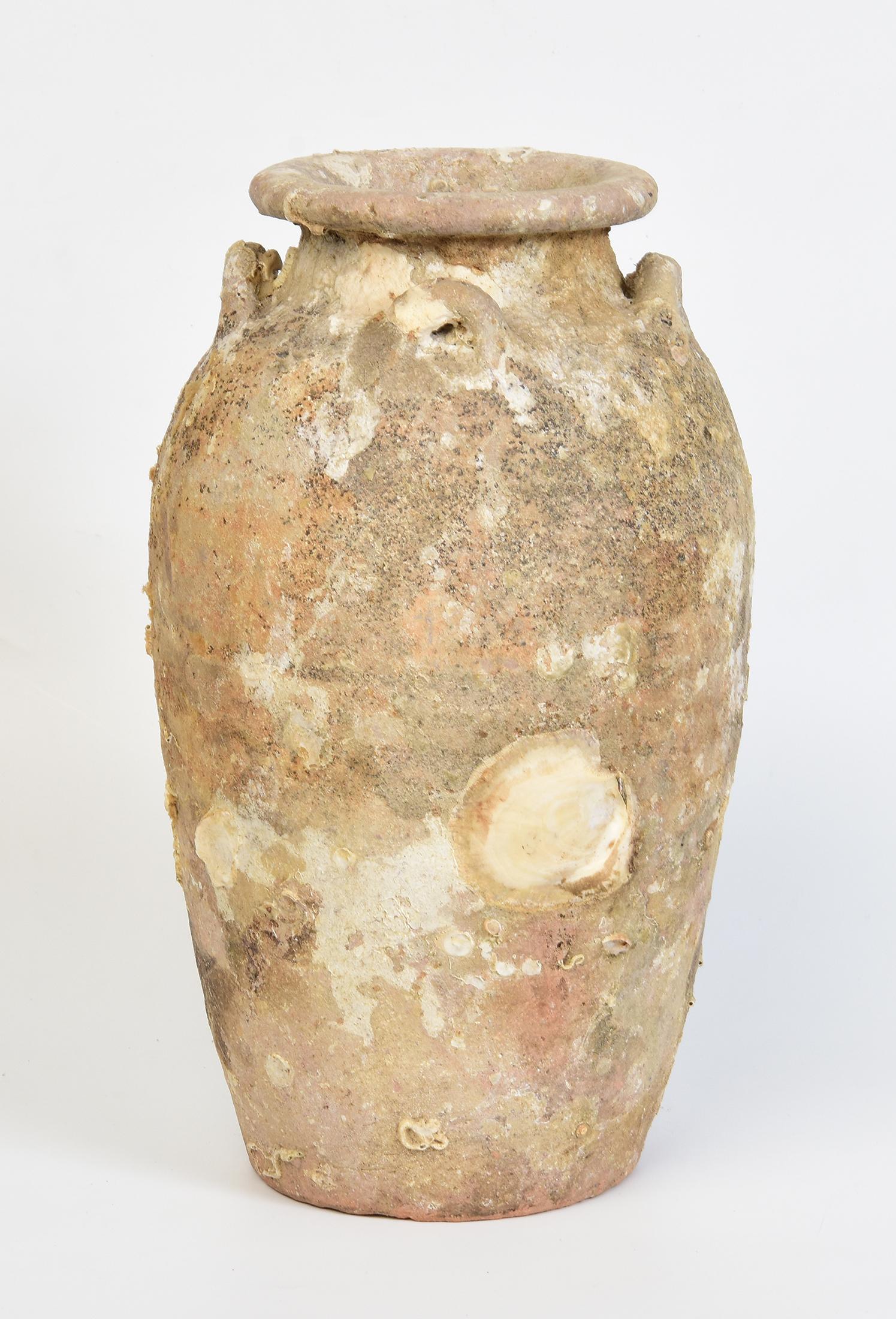 18th Century and Earlier 14th-16th Century, Sukhothai, Antique Thai Pottery Jar with Shell from Shipwreck For Sale