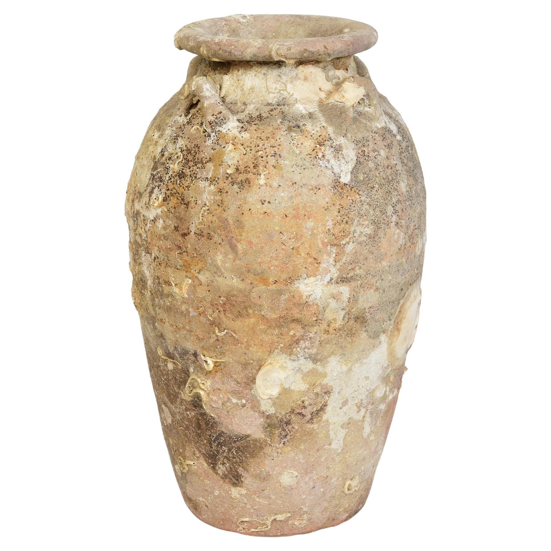 14th-16th Century, Sukhothai, Antique Thai Pottery Jar with Shell from Shipwreck For Sale