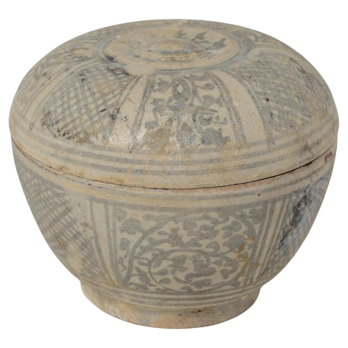 14th - 16th Century, Sukhothai, Antique Thai Sukhothai Ceramic Covered Bowl