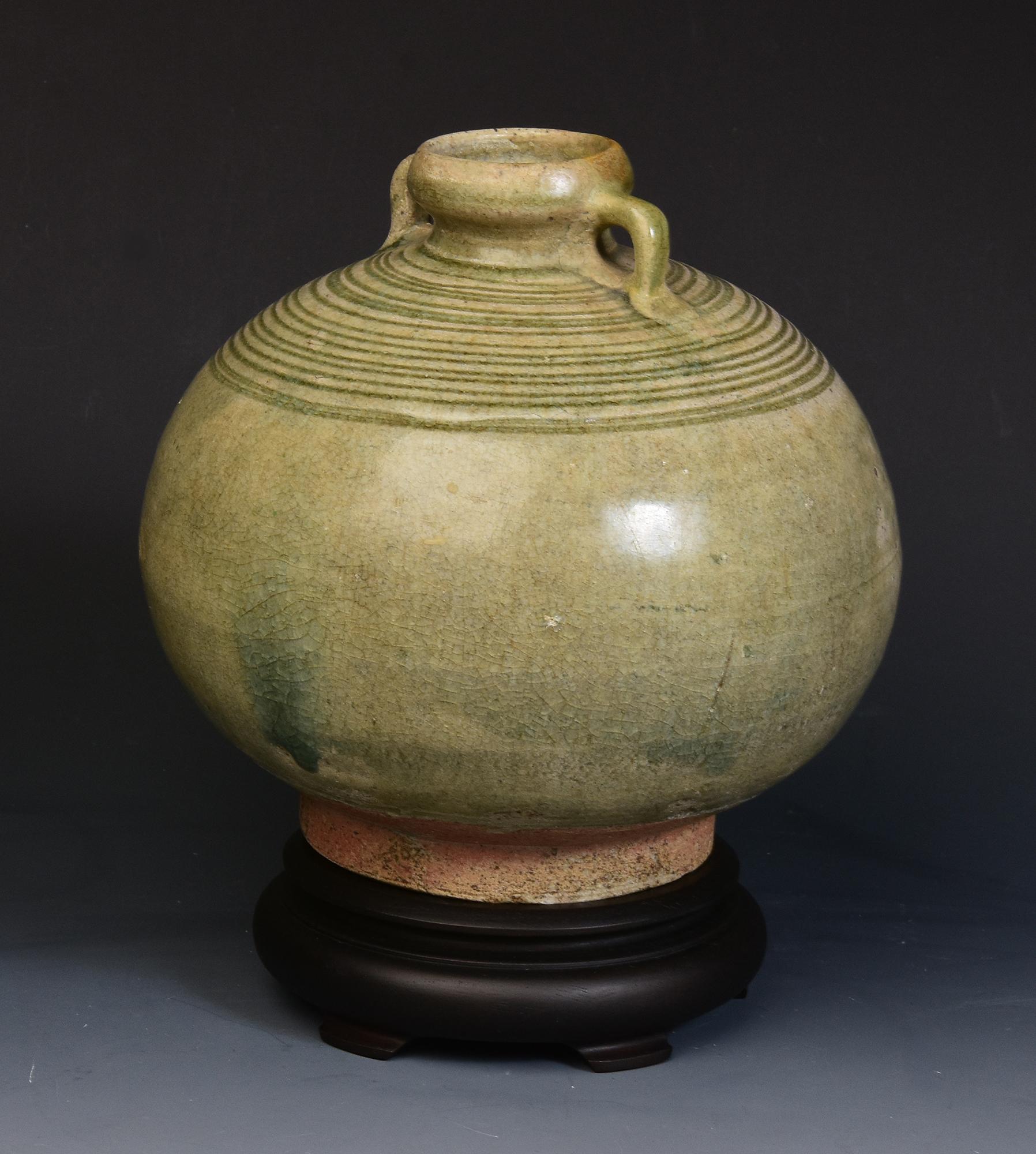 14th-16th Century, Antique Thai Sukhothai Celadon Glazed Pottery Bottle 3