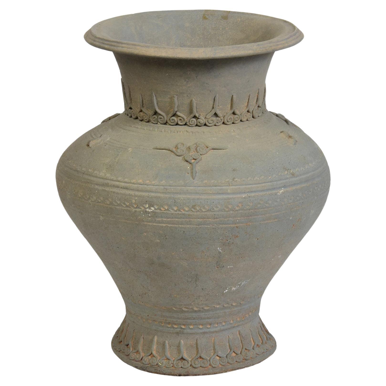 14th-16th Century, Sukhothai, Antique Thailand Sukhothai Stoneware Pottery Jar