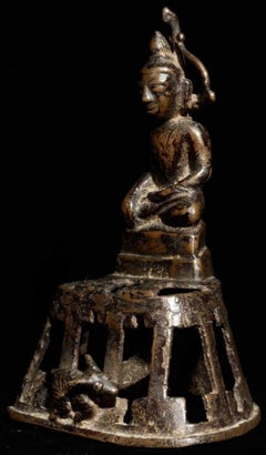 14th-16thC Solid Cast Burmese Ava Style Buddha Under A Stylized Bodhi Tree