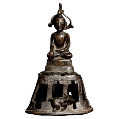 14th-16thC Solid Cast Burmese Ava Style Buddha Under A Stylized Bodhi Tree
