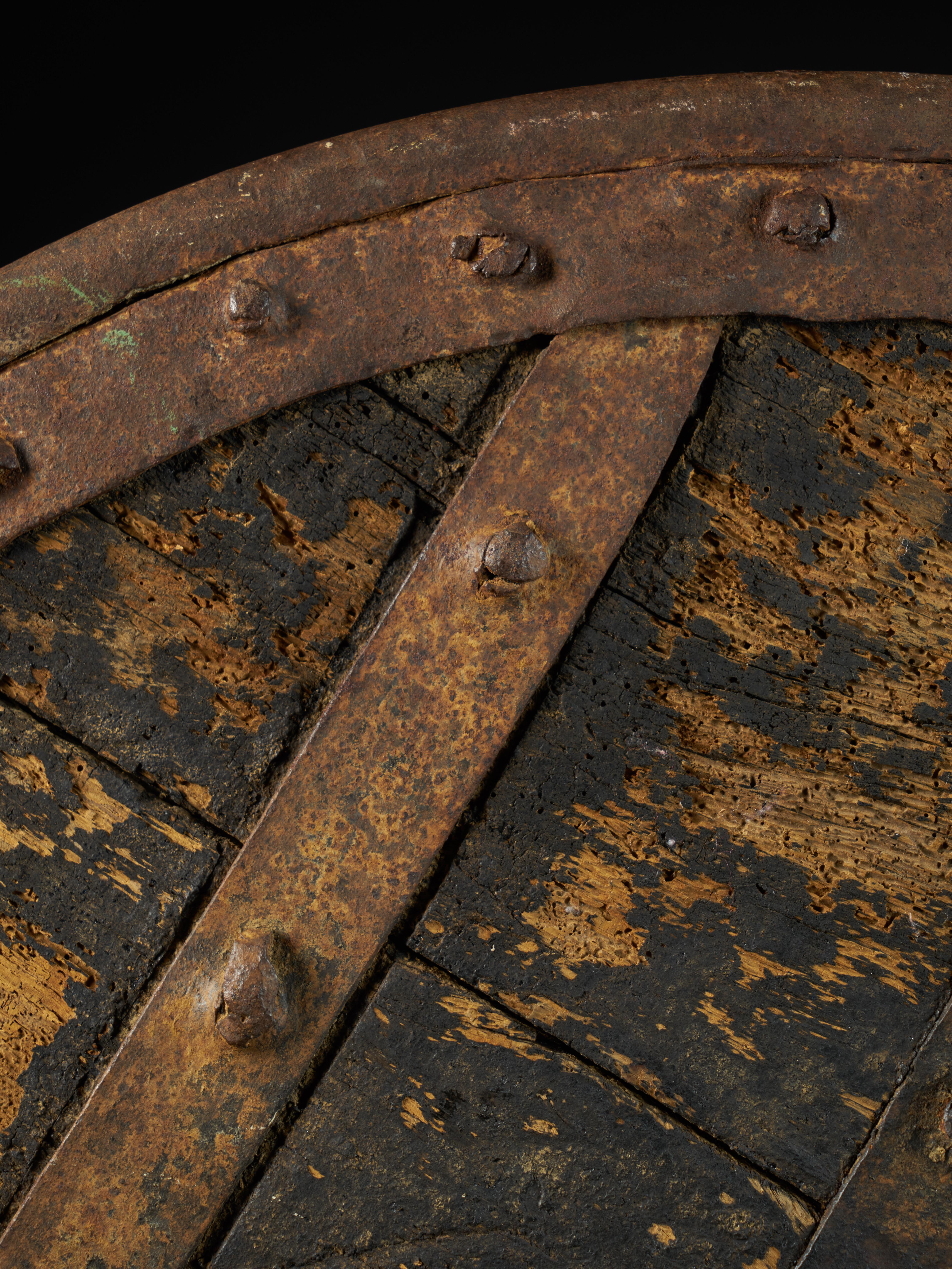 Wood 14th Century, France, Heavy Forged Iron and Hardwood Chariot Wheel
