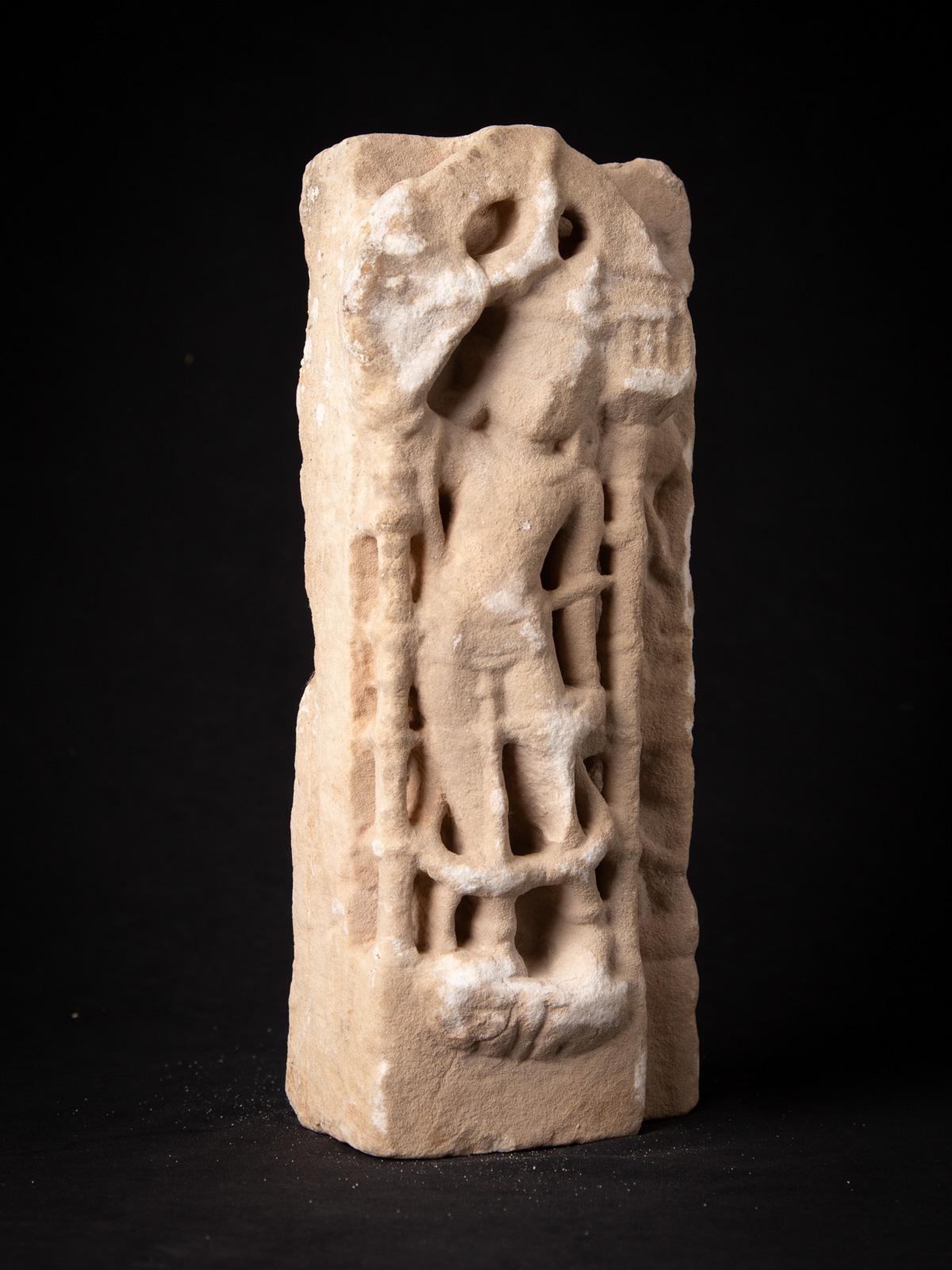 Antique marble statue from Jain temple from India, 14th century

Material : marble
32,5 cm high
14,2 cm wide and 9,5 cm deep
14th century
Originating from a temple in Rajasthan
Indra as a carrier of a flyfan. Is a permanent companion of Jina