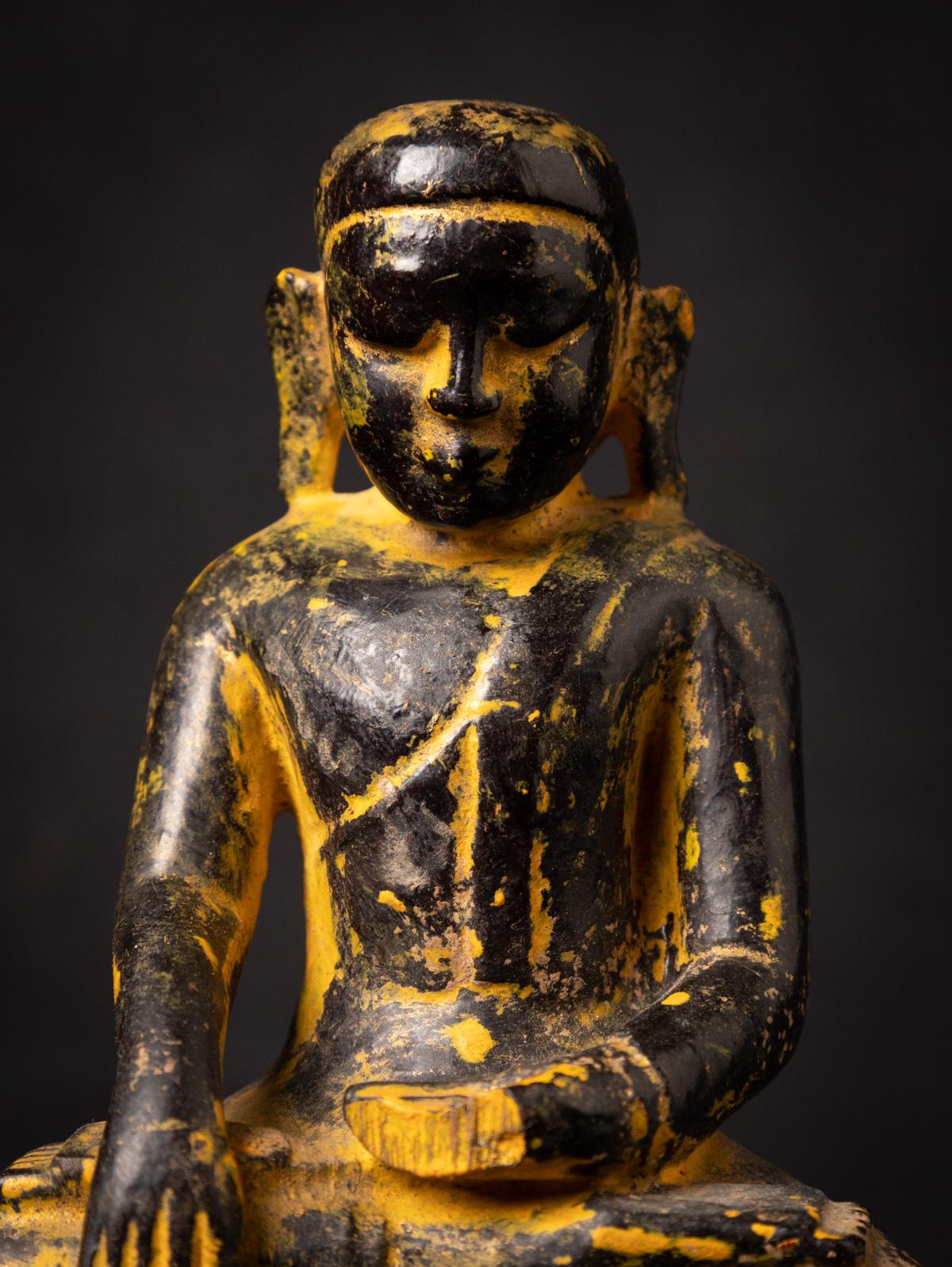 Antike burmesische Monk-Statue aus Holz im Ava-Stil aus dem 14. Jahrhundert  OriginalBuddhas im Angebot 10