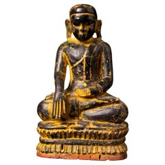 Antike burmesische Monk-Statue aus Holz im Ava-Stil aus dem 14. Jahrhundert  OriginalBuddhas