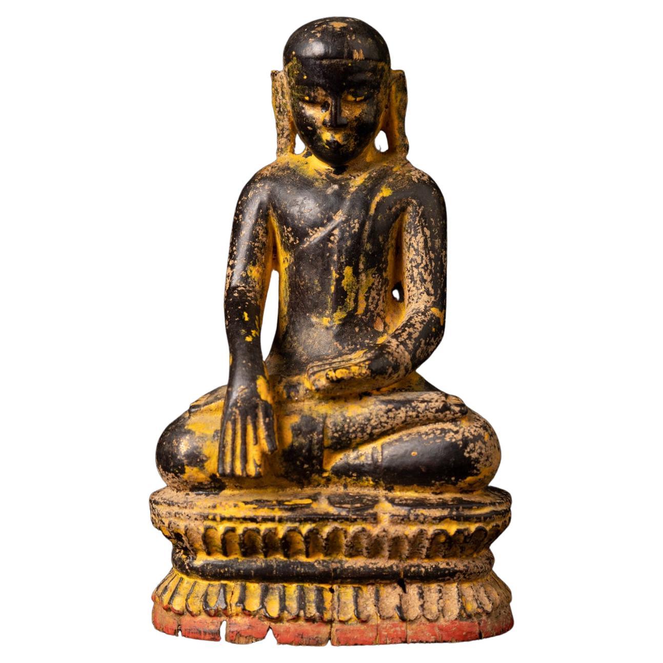 statue de moine birman en bois antique du 14e siècle - Bouddhas d'origine