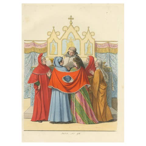 14th Century Italian Wedding – Clergy and Nobility in Antique Print, 1845