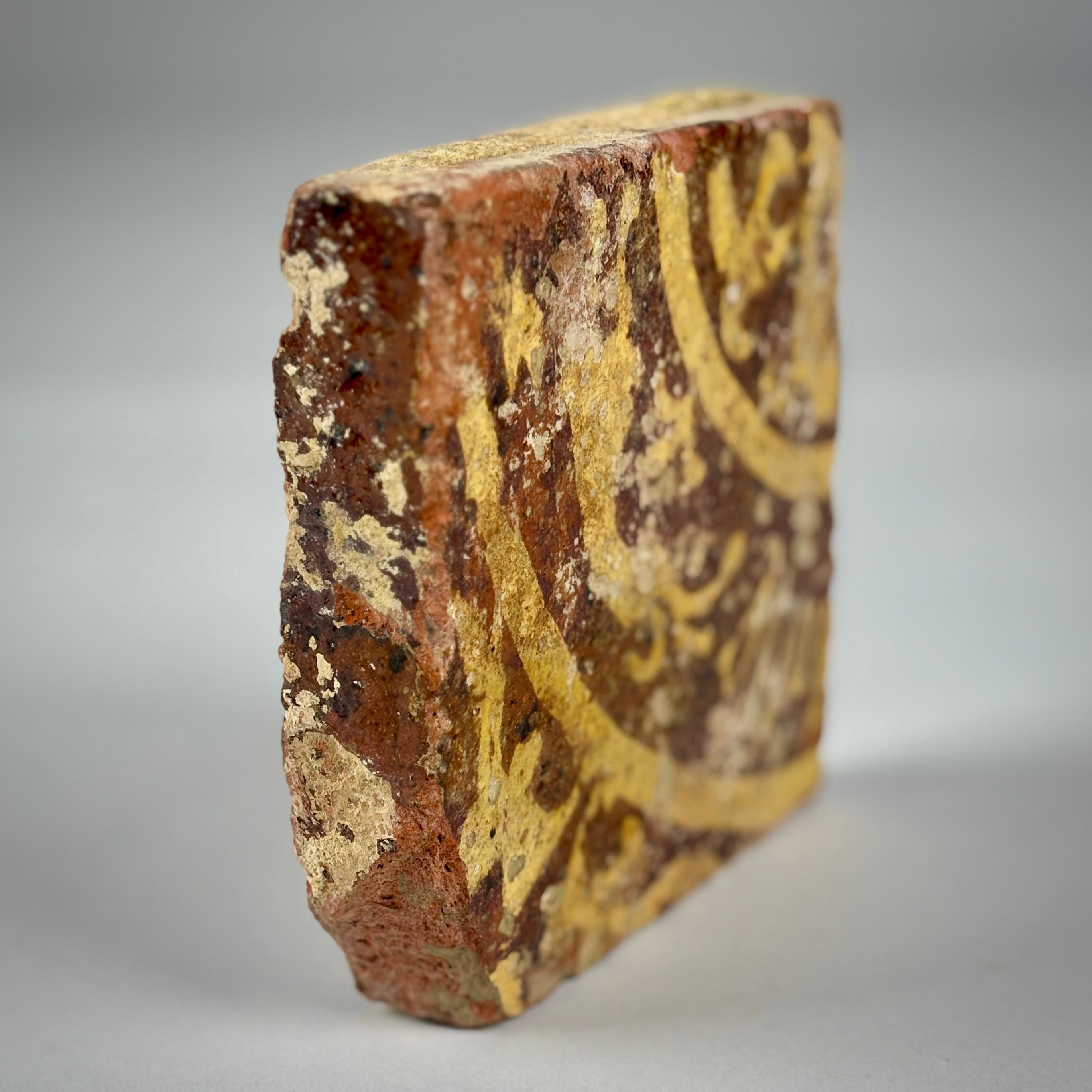 18th Century and Earlier 14th Century Medieval Encaustic Slip Glazed Floor Tile For Sale