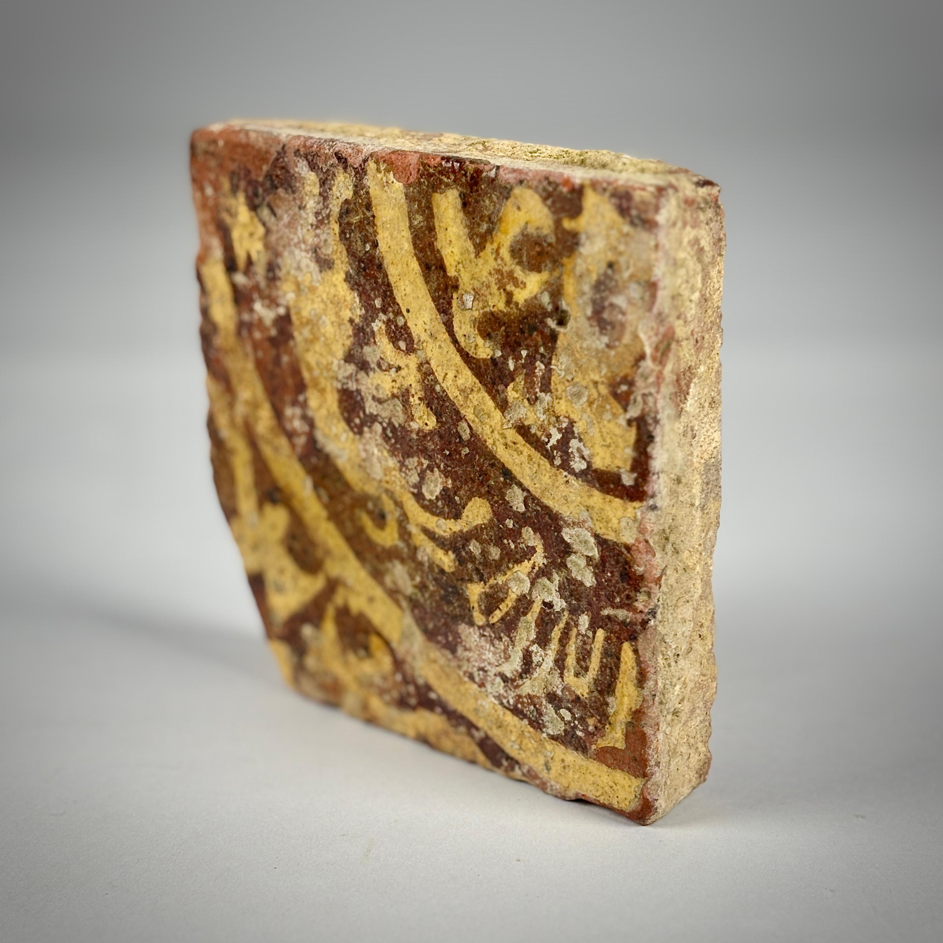 14th Century Medieval Encaustic Slip Glazed Floor Tile For Sale 2
