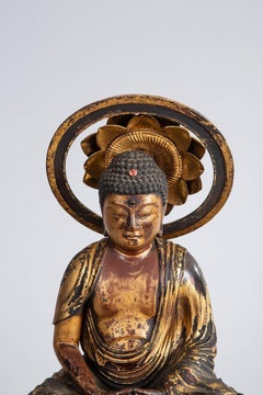 14th Century, Muromachi Period, Japanese Gilded Amida Buddha