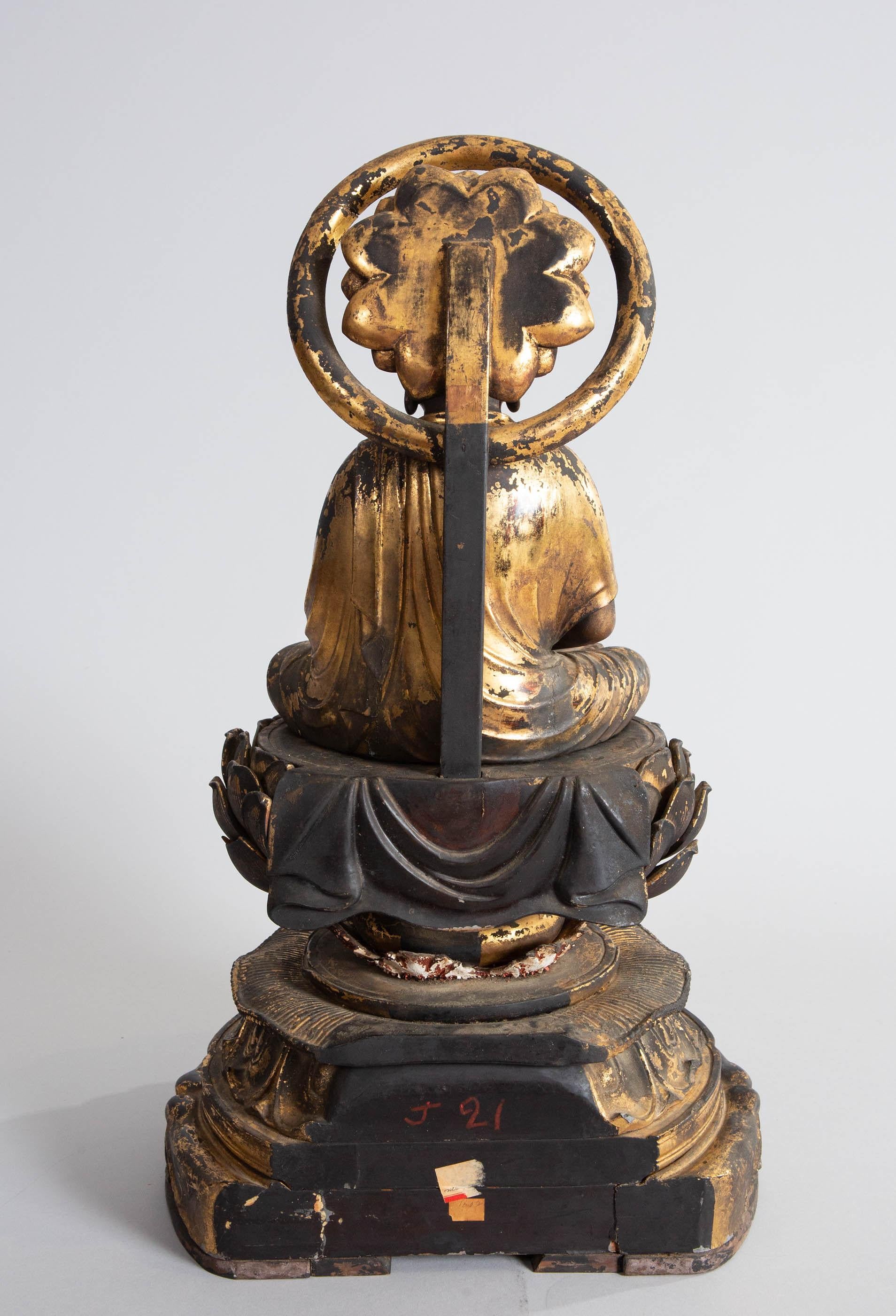 Wood 14th Century, Muromachi Period, Japanese Gilded Amida Buddha