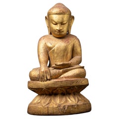 14th century - Pinya period Antique wooden Burmese Buddha statue from Burma