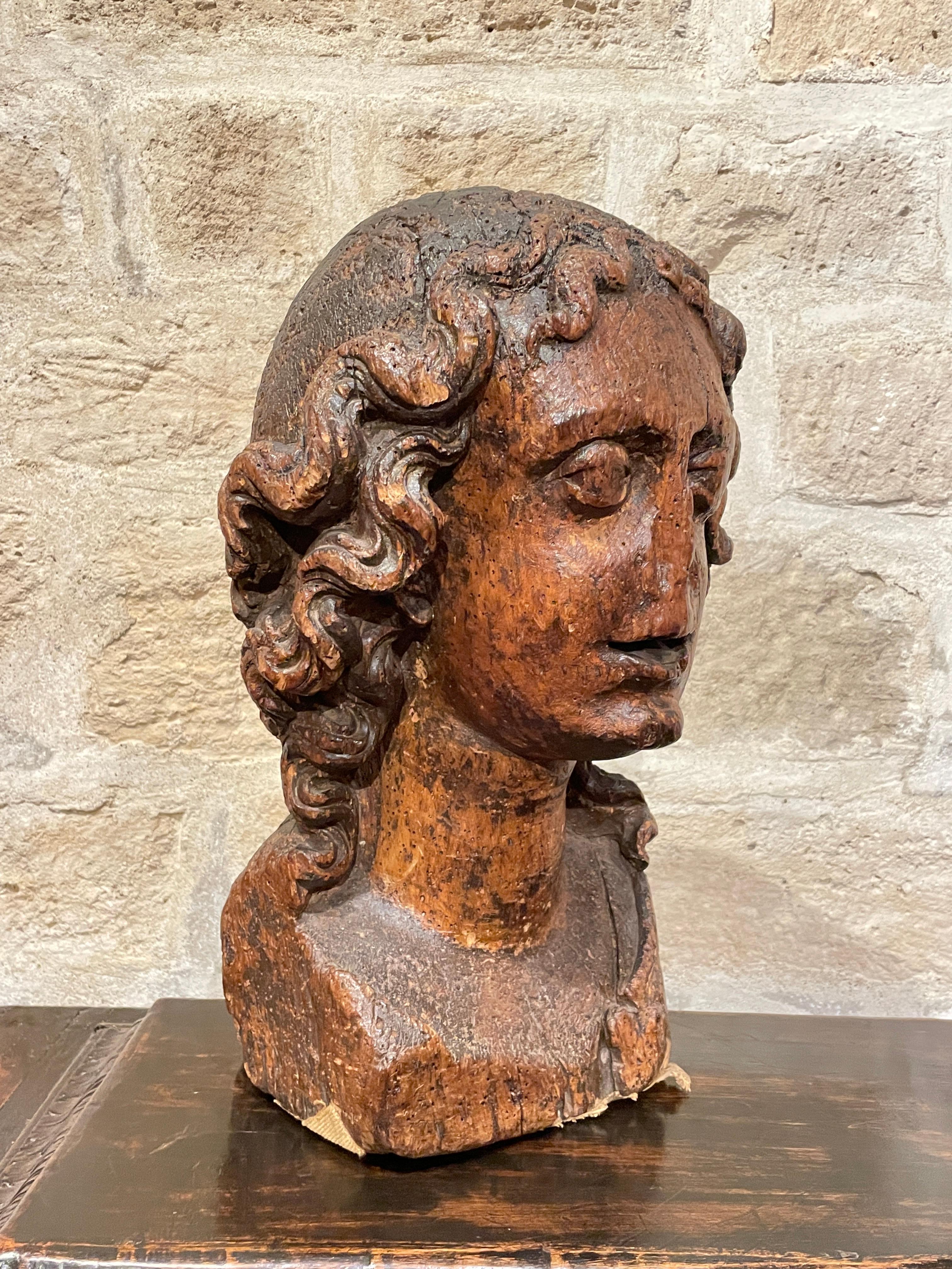 French 14th Century Sculpture of the Head of an Angel from East of France or Rhineland For Sale