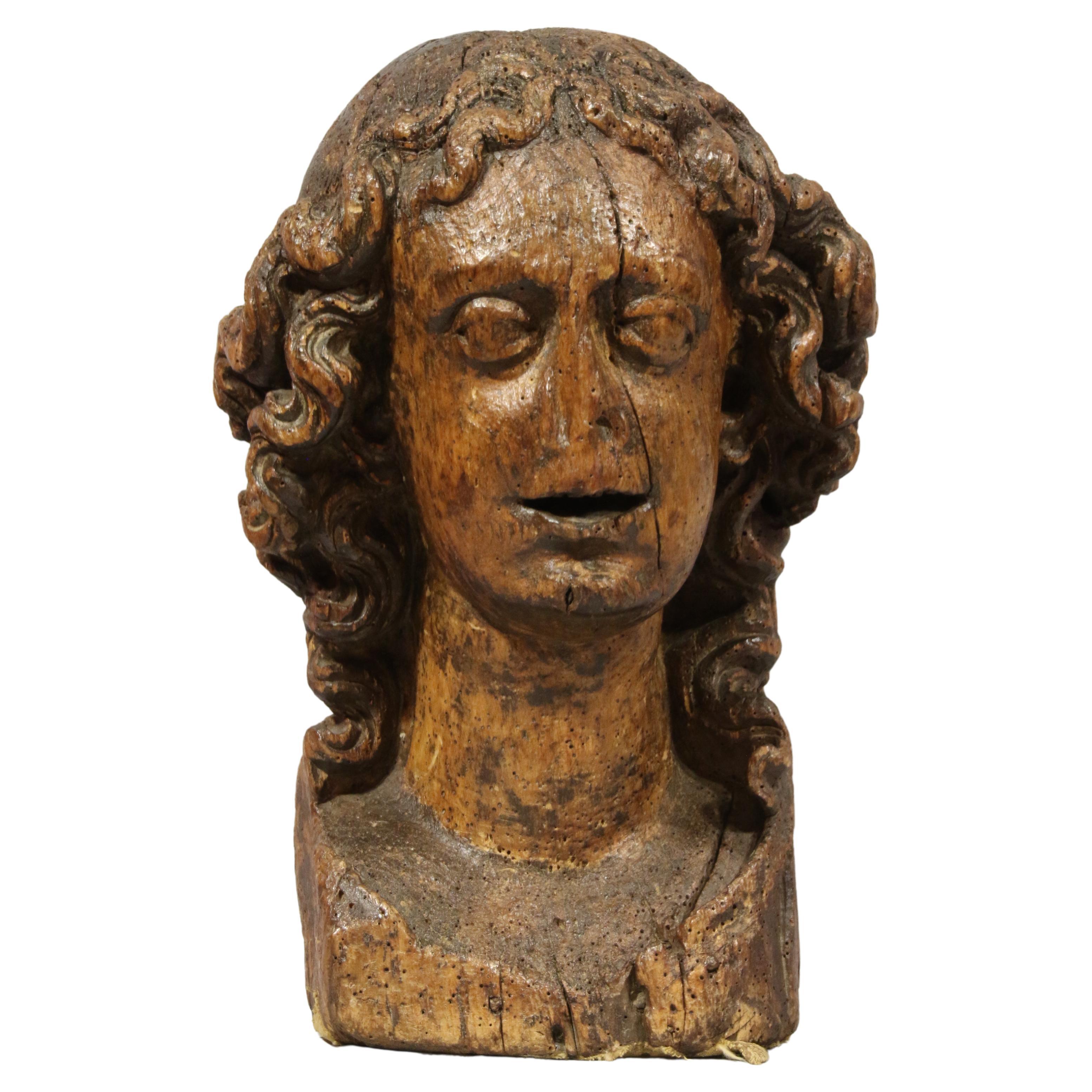 14th Century Sculpture of the Head of an Angel from East of France or Rhineland For Sale