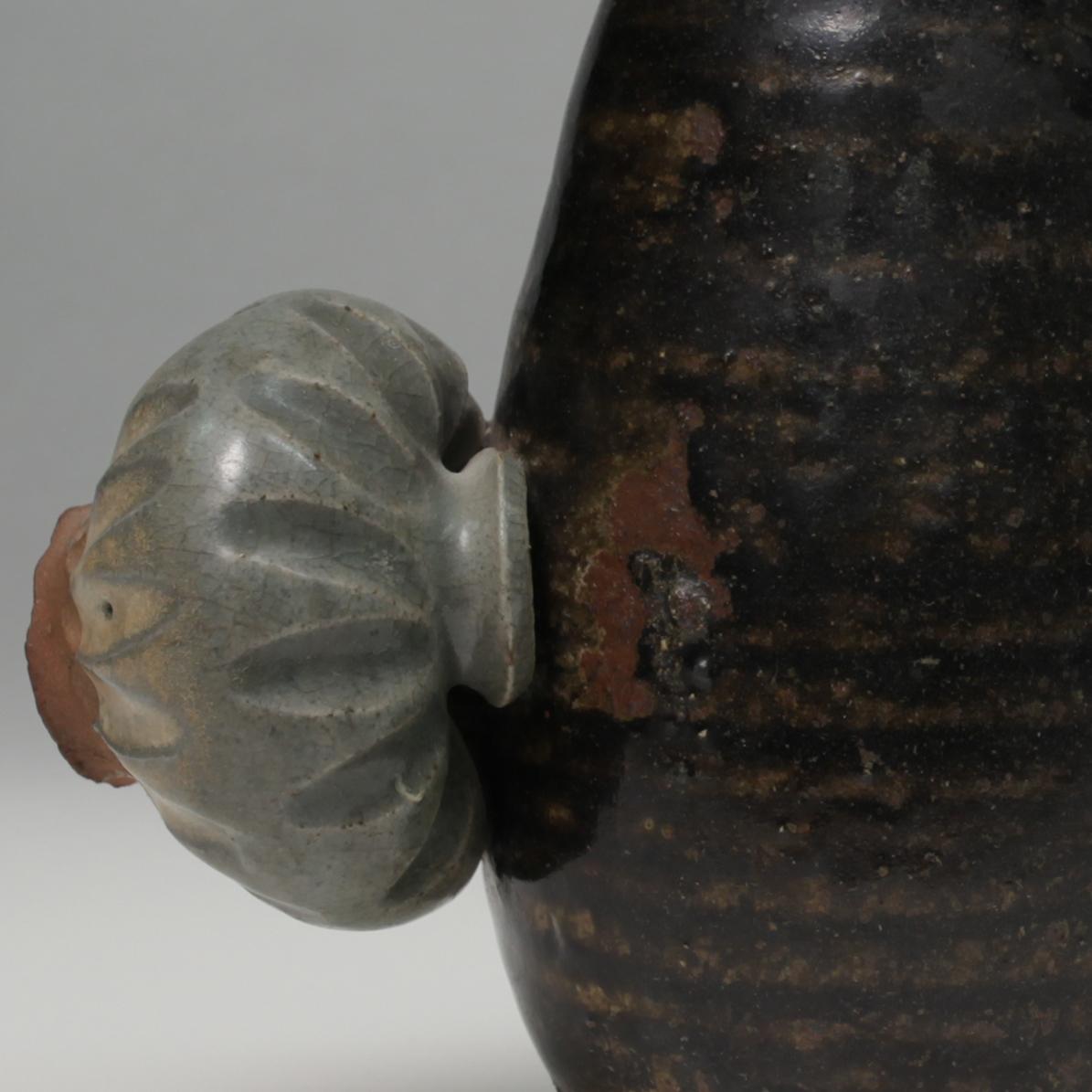 Asian 14th Century Sukhothai Ceramic Jar with Fused Pot For Sale