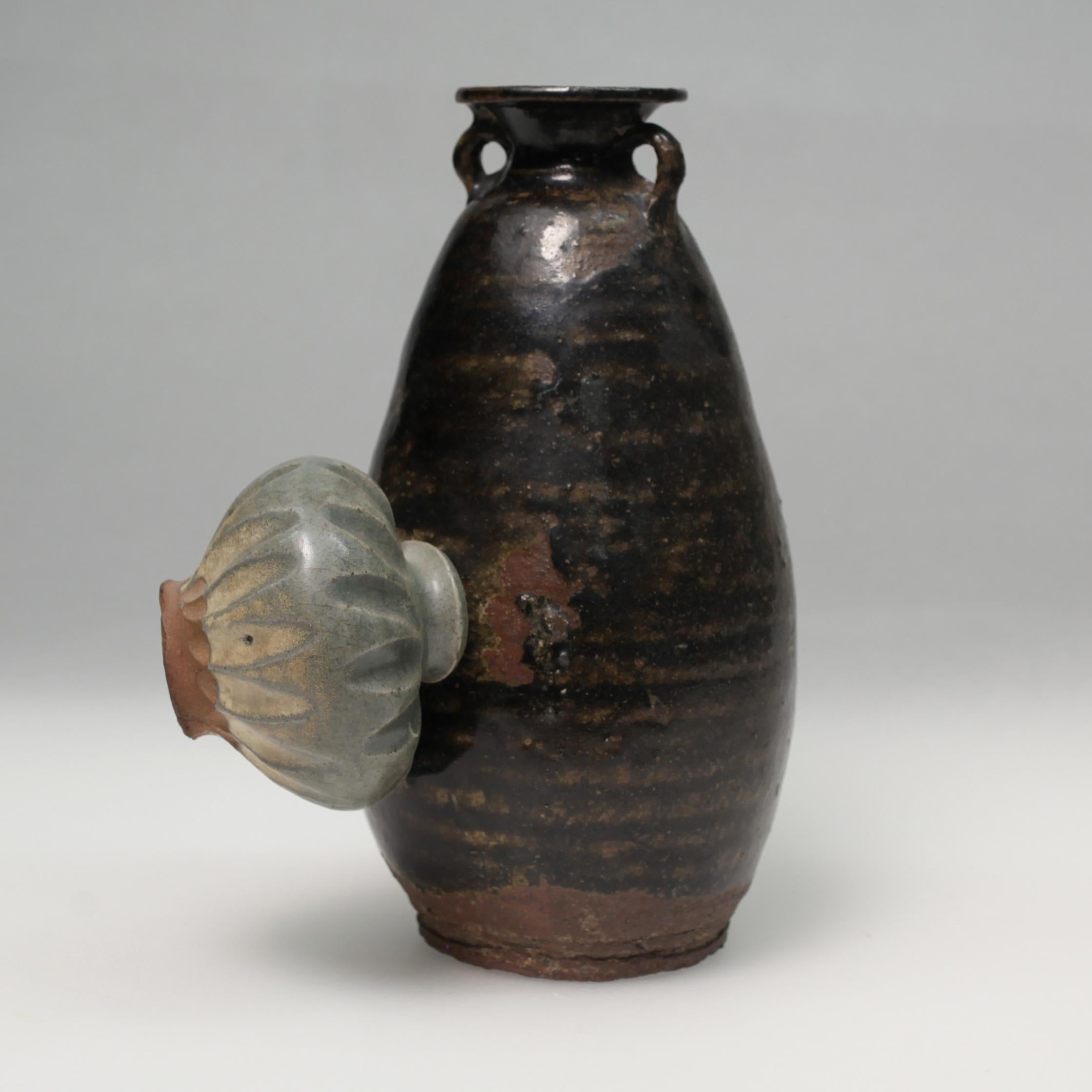 18th Century and Earlier 14th Century Sukhothai Ceramic Jar with Fused Pot For Sale