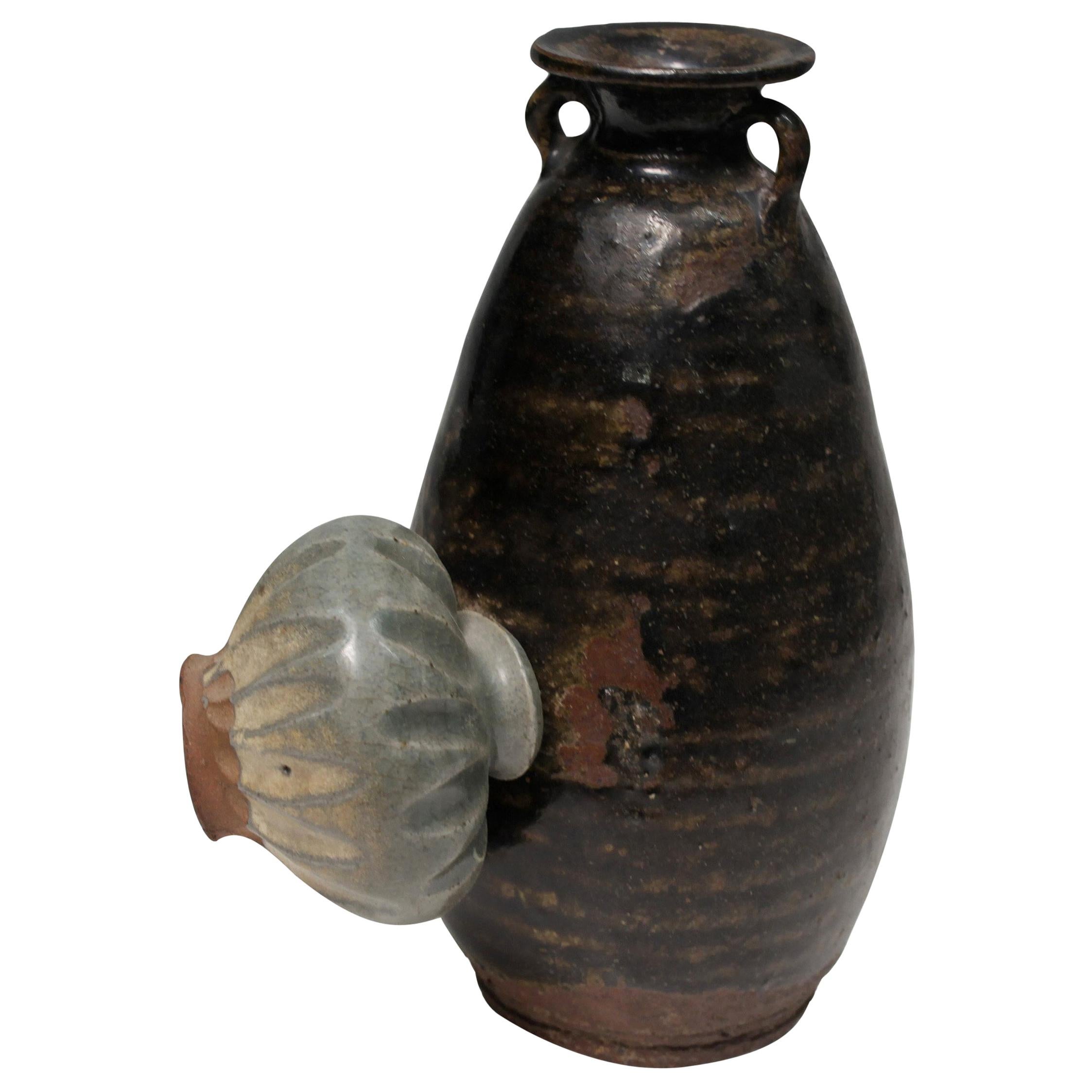 14th Century Sukhothai Ceramic Jar with Fused Pot For Sale