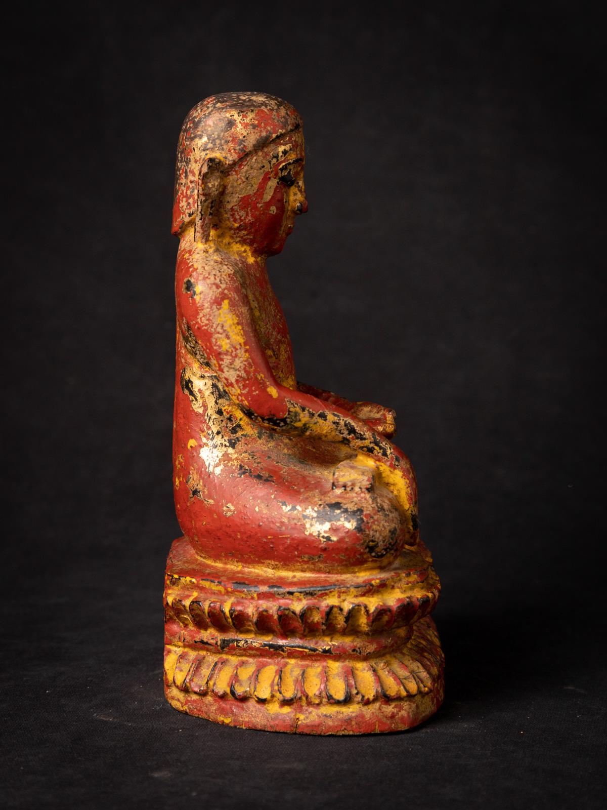 18th Century and Earlier 14th century very early old wooden Burmese Monk statue in Bhumisparsha Mudra