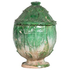 14th Century Yuan Dynasty leaf-green glazed lotus burial jar