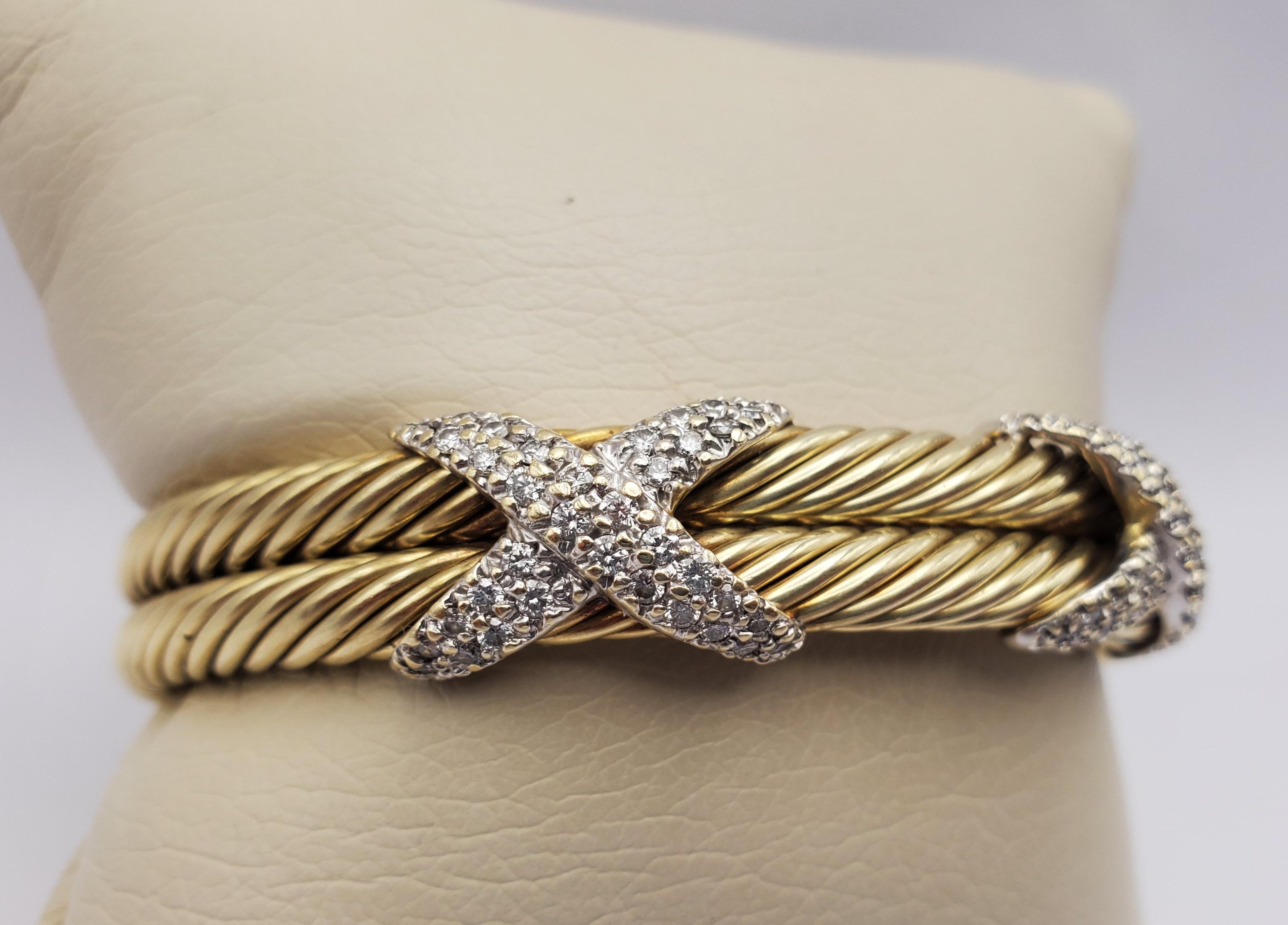 14TT Classic Double Cable Diamond Pave X Manschettenarmband 7
