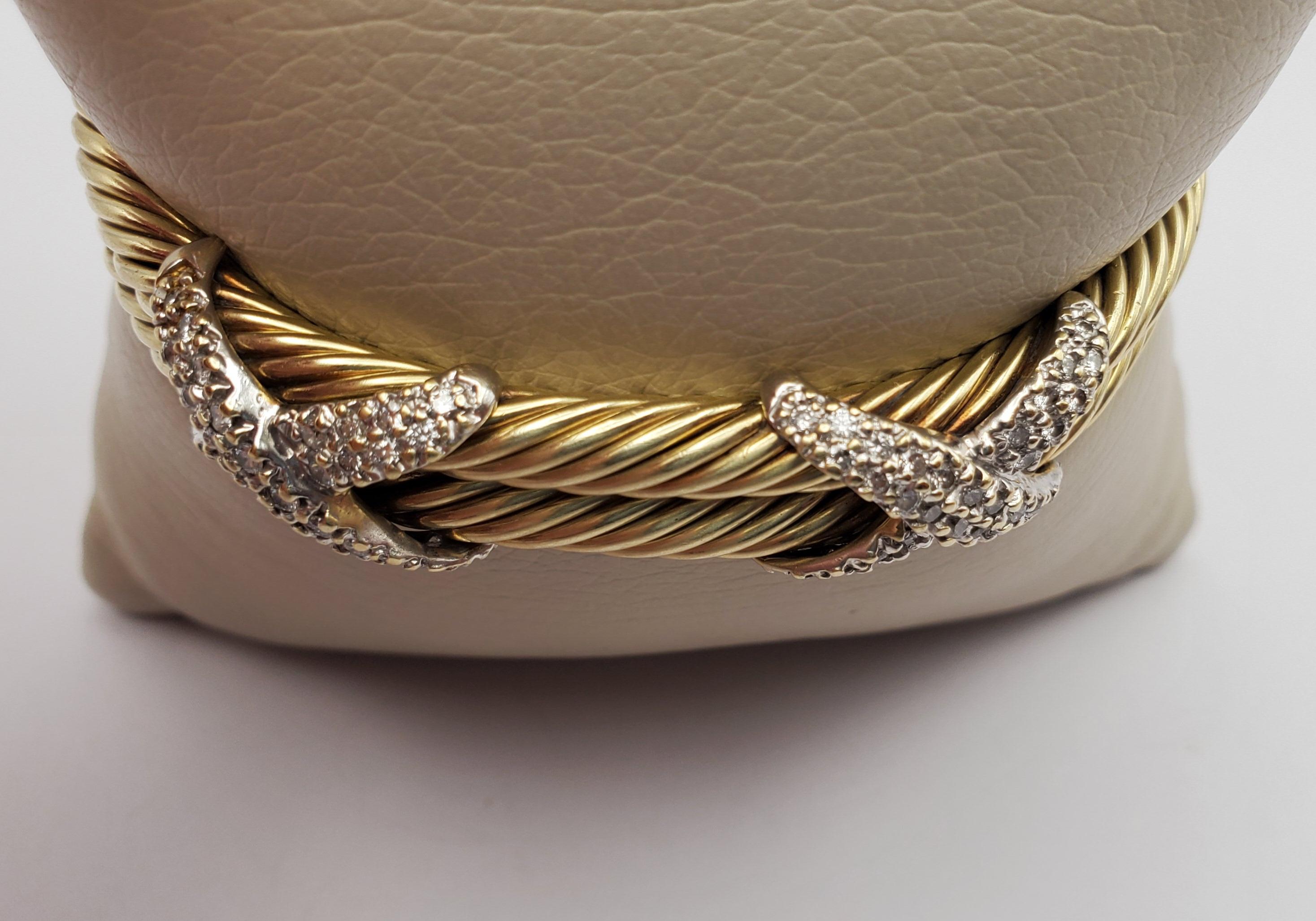 14TT Classic Double Cable Diamond Pave X Manschettenarmband 14