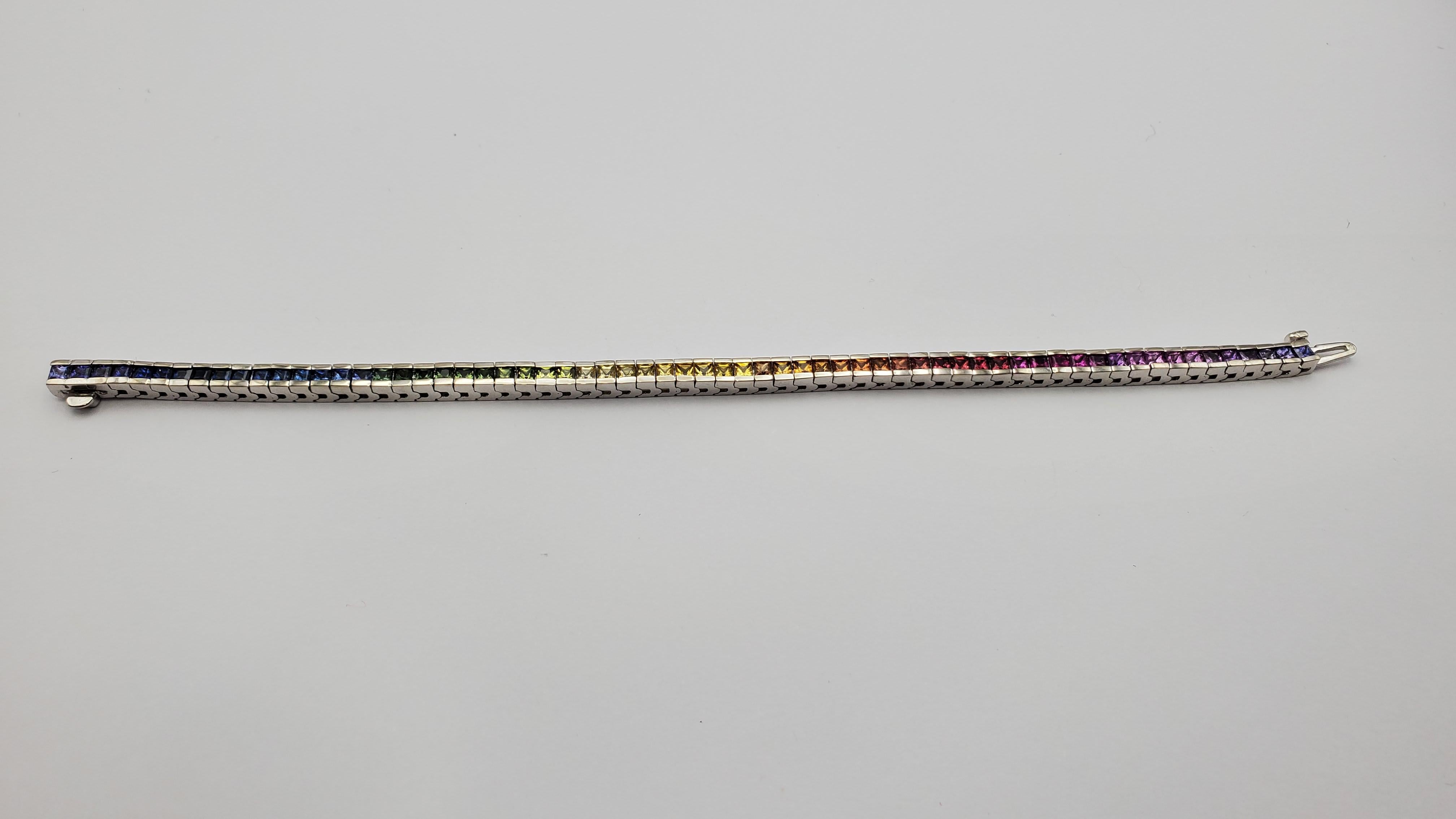 14W 6,0ctw Leuchtend mehrfarbiger natürlicher Saphir/Ruby Regenbogen-Tennisarmband  (Carréschliff) im Angebot