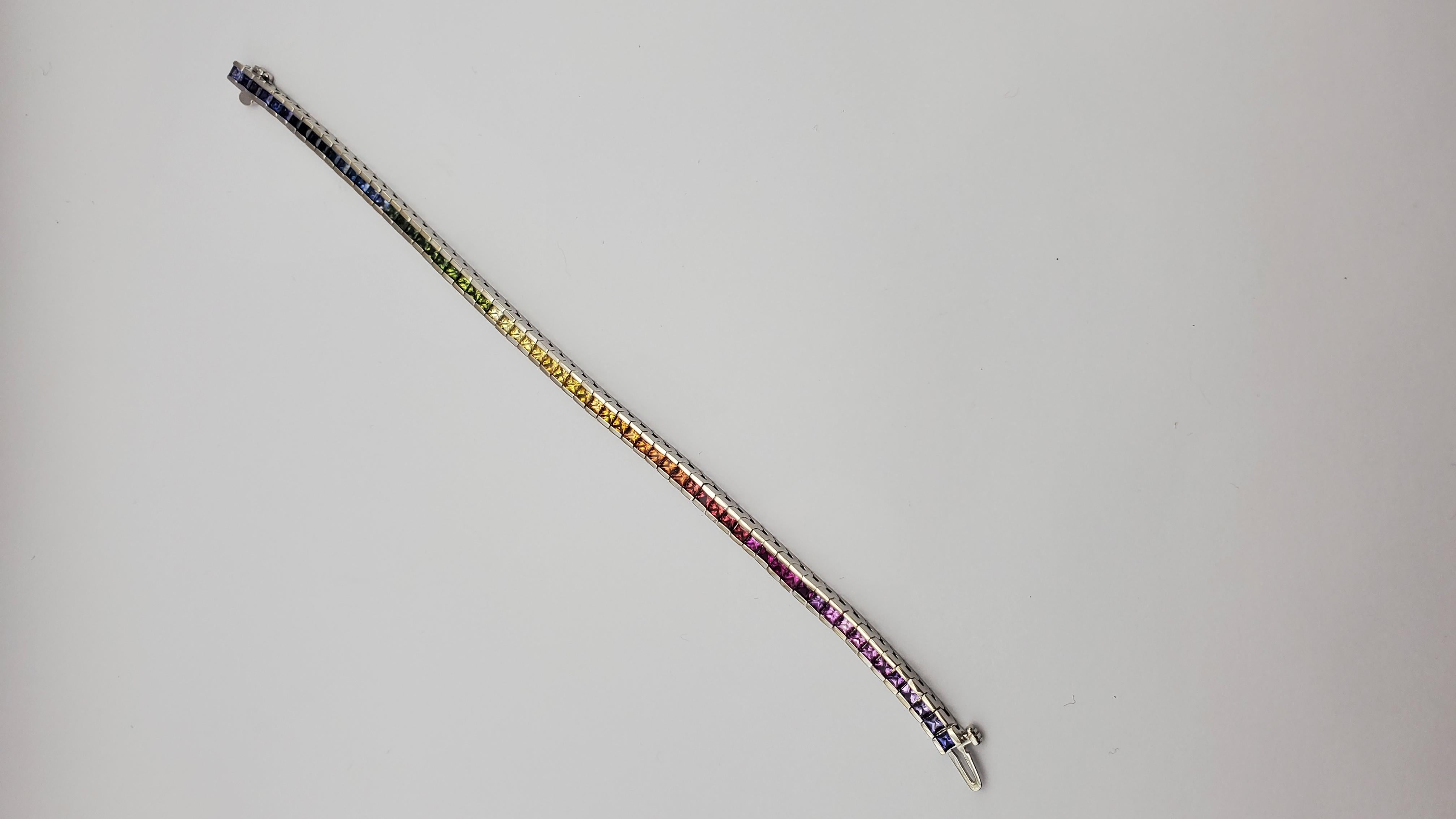 14W 6.0ctw Vibrant Multi-colored Natural Sapphire/Ruby Rainbow Tennis Bracelet  For Sale 2