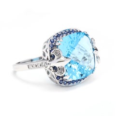 14W Blue Topaz, Sapphire & Diamond Large Cocktail Ring