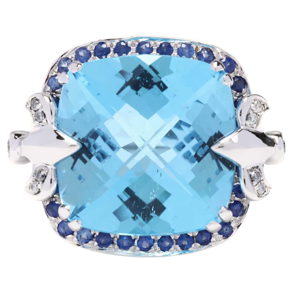 Large 33 Carat Blue Topaz Diamond Cocktail Ring at 1stDibs | large blue ...