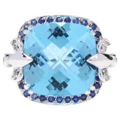 14W Blue Topaz, Sapphire & Diamond Large Cocktail Ring