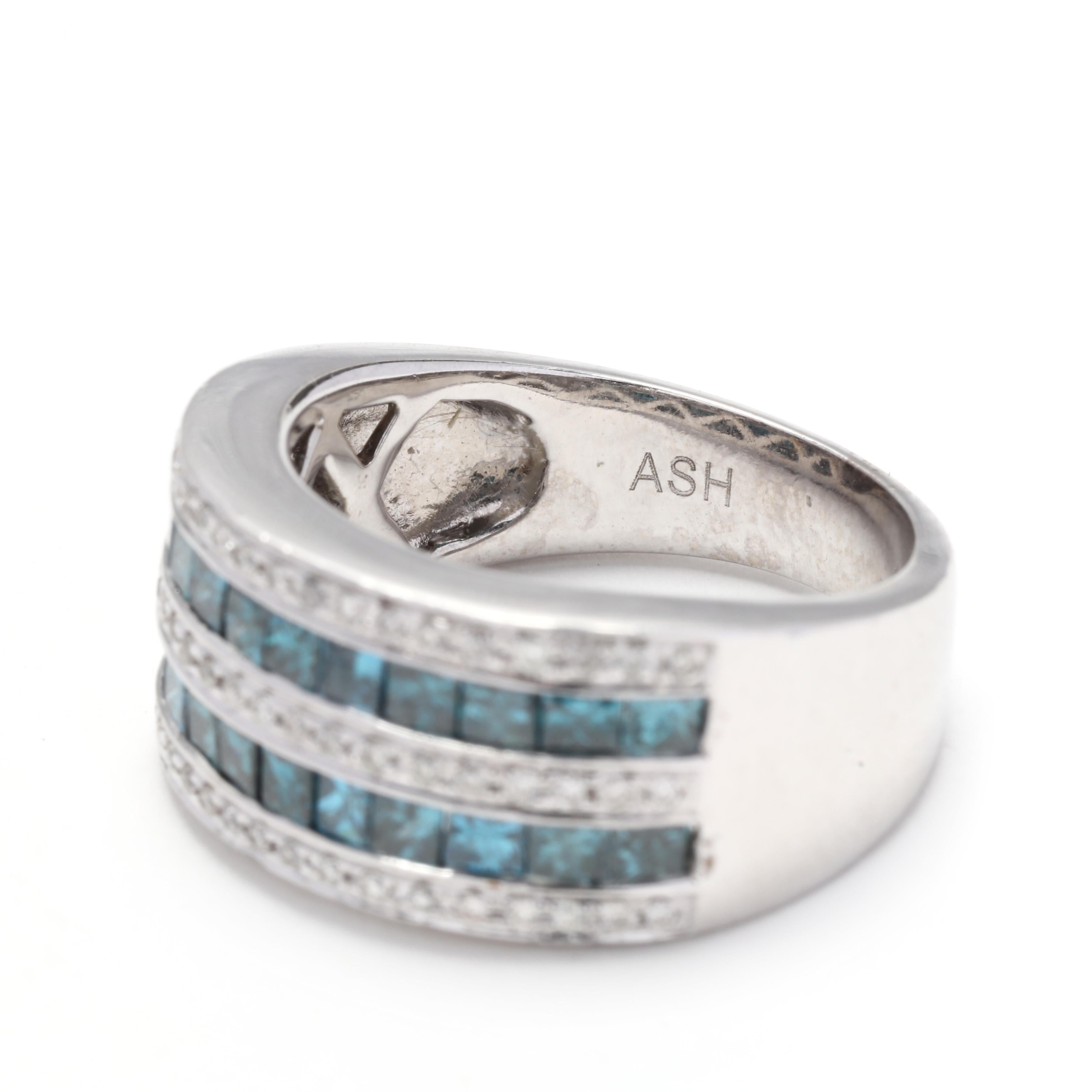 Women's or Men's 14W Blue & White Diamond Wide Band