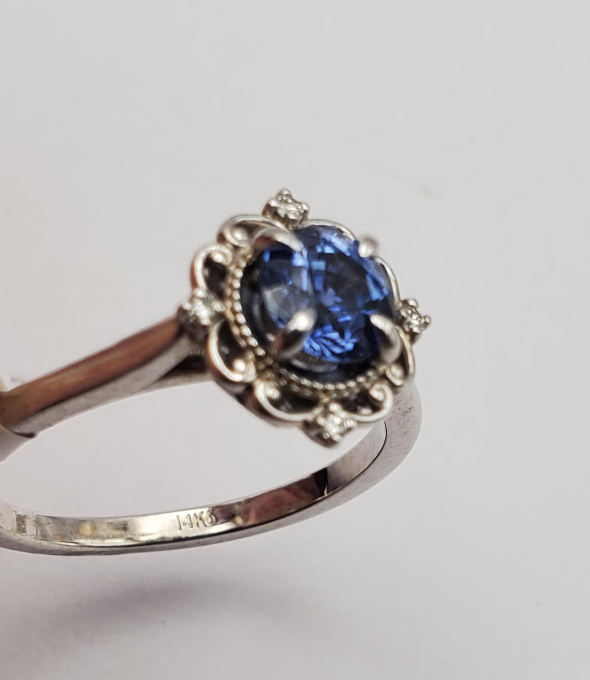 14W Natural Blue Sapphire & Diamond Vintage Style Ring For Sale 2