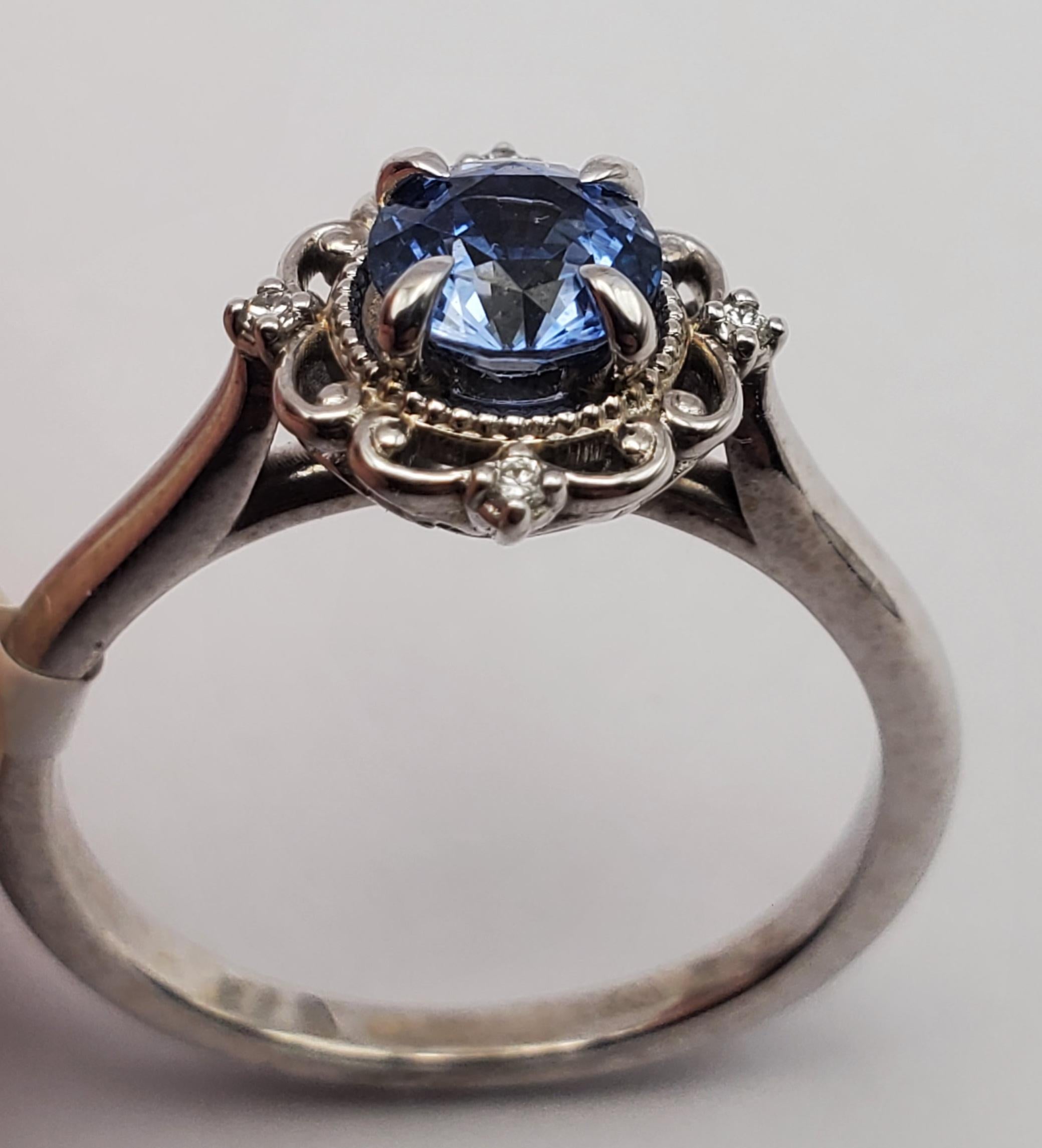 14W Natural Blue Sapphire & Diamond Vintage Style Ring For Sale 3